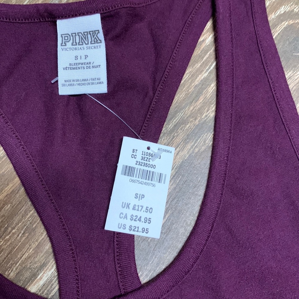 Victoria's Secret PINK - Merlot Color Sleep Tank. Size small. NEW WITH TAGS!